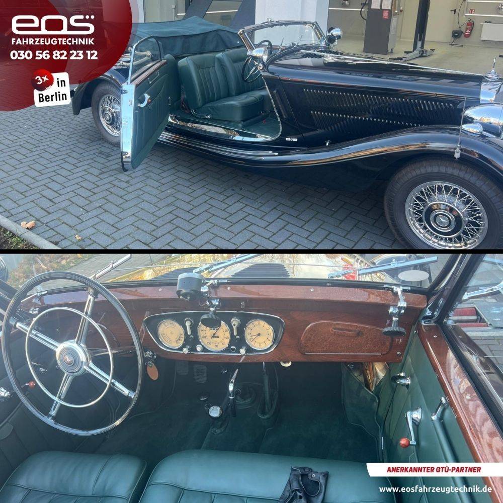 Ein Oldtimer zur HU vor EOS Fahrzeugtechnik.