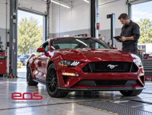 US-Import Ford Mustang beim Vollgutachten in der EOS Prüfhalle Berlin